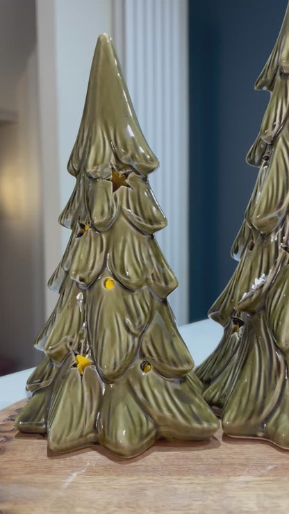 Green LED Ceramic Christmas Tree Decoration