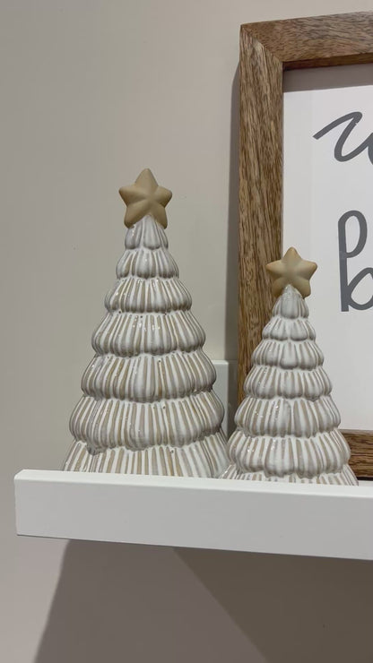 Ceramic off white Christmas tree decoration with star - 2 sizes
