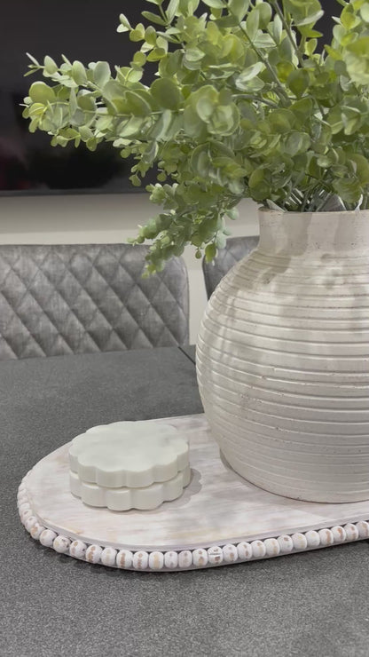 Scarlett Medium Terracotta Vase | Handcrafted Off-White Ribbed Decorative Vase