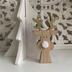 Gracie - Wooden reindeer with gold glitter antlers