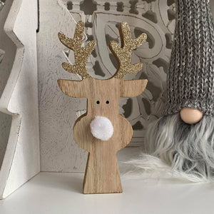 Gracie - Wooden reindeer with gold glitter antlers