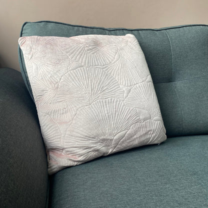 Pink Velvet Ginko Printed Velvet Cushion