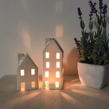 Load image into Gallery viewer, Small White Tea Light House Candle Holder