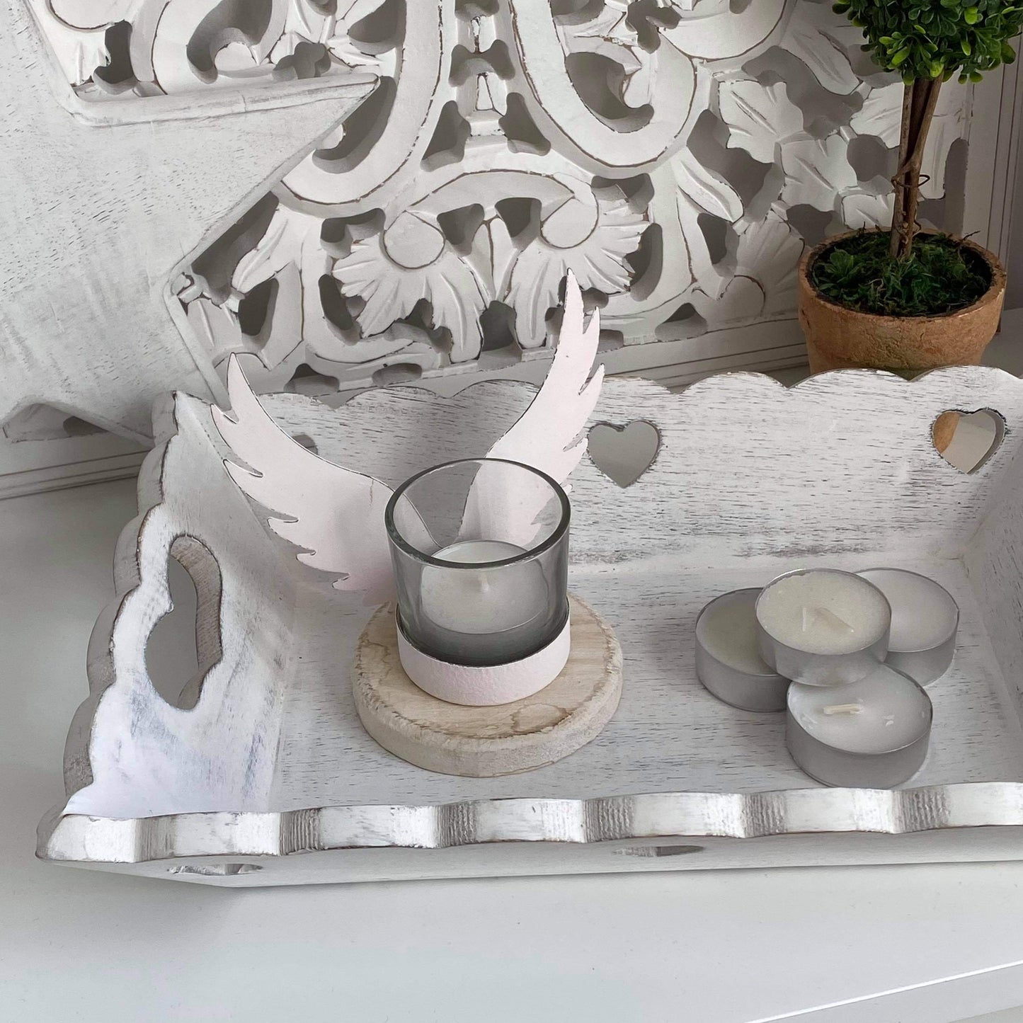 Angel wing tea light holder