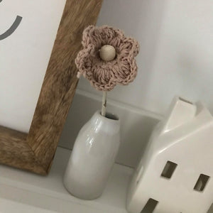 Little Pottery Milk Bottle with pink crochet flower
