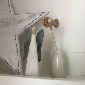 Little Pottery Milk Bottle with pink crochet flower